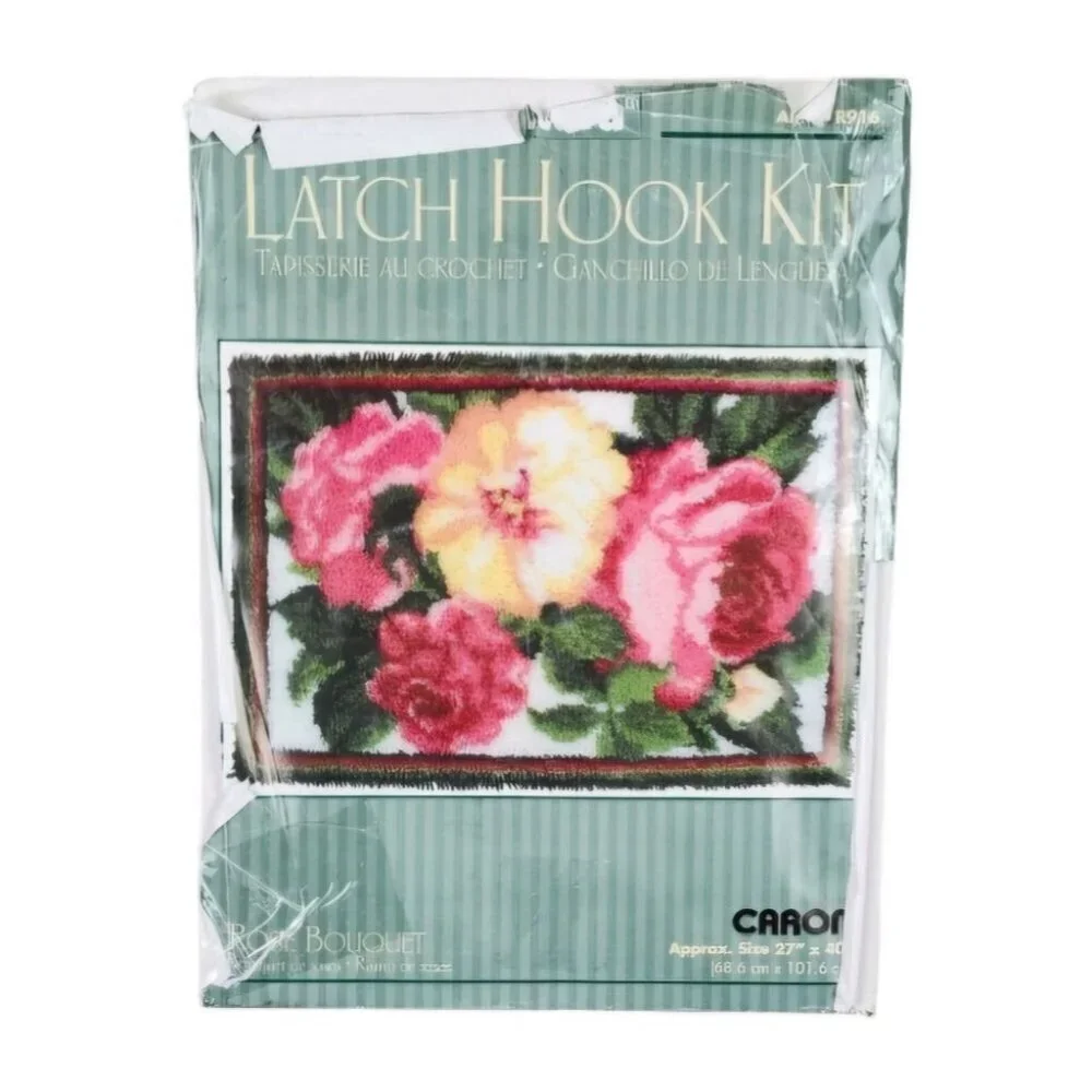 Vintage Caron Latch Hook Kit R916 Rose Bouquet Complete Cottagecore - Picture 1 of 15